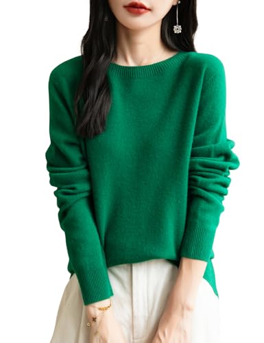 Chanyarn Damen Winterpullover Herbst Elegant 100% Merinowolle 2024 First-Line Ready to Wear Langarm nahtlosem Strick Rundhals Kaschmirpullover (Grün,M) von Chanyarn