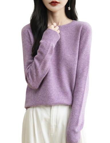 Chanyarn Damen Winterpullover Herbst Elegant 100% Merinowolle 2025 First-Line Ready to Wear Langarm nahtlosem Strick Rundhals Kaschmirpullover (Violett,L) von Chanyarn