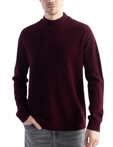 Chanyarn Herren 100% Merinowolle Pullover First-Line Tragefertig Rollkragen Lange Ärmel Nahtloser Strickpullover (Dunkelrot,L) von Chanyarn
