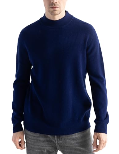 Chanyarn Herren 100% Merinowolle Pullover First-Line Tragefertig Rollkragen Lange Ärmel Nahtloser Strickpullover (Navy Blau,M) von Chanyarn