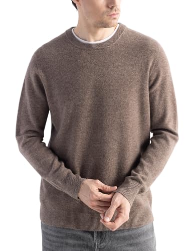 Chanyarn Herren 100% Merinowolle Pullover First-Line Tragefertig Rundhalsausschnitt Lange Ärmel Nahtloser Strickpullover (Braun,M) von Chanyarn
