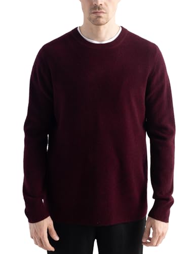 Chanyarn Herren 100% Merinowolle Pullover First-Line Tragefertig Rundhalsausschnitt Lange Ärmel Nahtloser Strickpullover (Dunkelrot,S) von Chanyarn