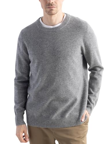 Chanyarn Herren 100% Merinowolle Pullover First-Line Tragefertig Rundhalsausschnitt Lange Ärmel Nahtloser Strickpullover (Grau,L) von Chanyarn