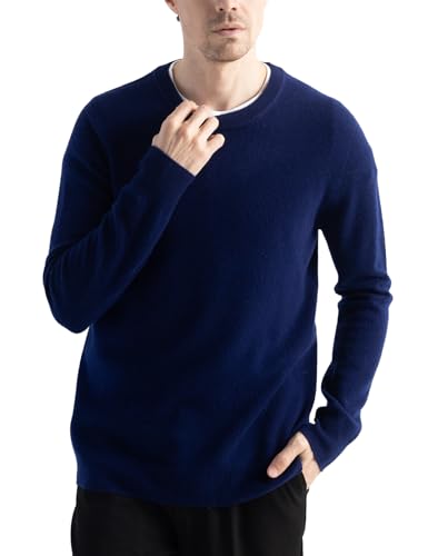 Chanyarn Herren 100% Merinowolle Pullover First-Line Tragefertig Rundhalsausschnitt Lange Ärmel Nahtloser Strickpullover (Navy Blau,XL) von Chanyarn