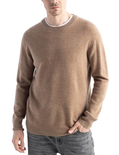 Chanyarn Herren 100% Merinowolle Pullover First-Line Tragefertig Rundhalsausschnitt Lange Ärmel Nahtloser Strickpullover (Tan,L) von Chanyarn