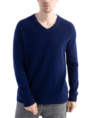 Chanyarn Herren 100% Merinowolle Pullover First-Line Trinkfertig V-Ausschnitt Lange Ärmel Nahtloser Strickpullover (Navy Blau,XL) von Chanyarn
