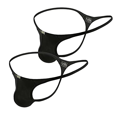 ChaoGii Herren Tanga Unterwäsche G-String Bulge Pouch Bikini T-Rücken Unterwäsche Low Rise Slip, 2 Stück: Schwarz, Schwarz., Large von ChaoGii