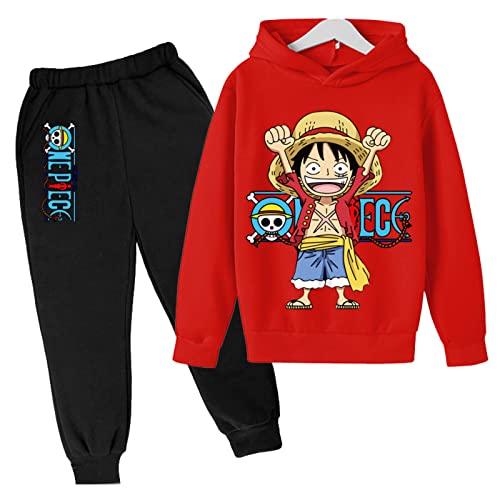 2022 Anime One Piece Jungen Trainingsanzug Cartoon Luffy Casual Kapuzenpullover Sets Kinder Hoodies und Jogging Hosen 4-14T von Chaorwe