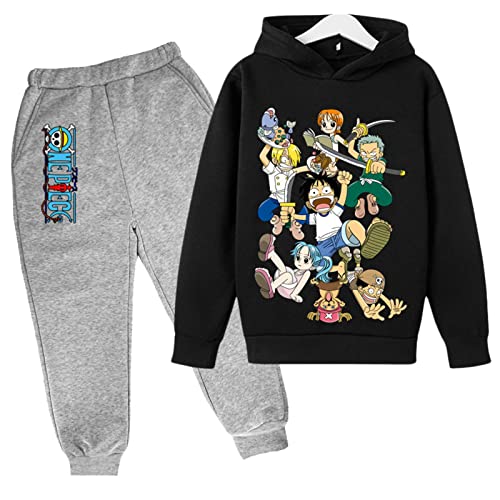 2022 Anime One Piece Jungen Trainingsanzug Cartoon Luffy Casual Kapuzenpullover Sets Kinder Hoodies und Jogging Hosen 4-14T von Chaorwe