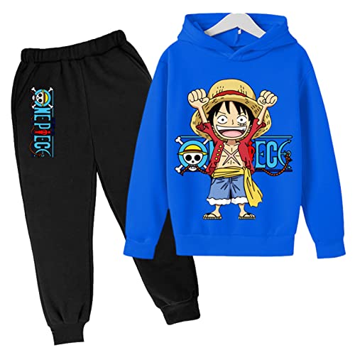 2022 Anime One Piece Jungen Trainingsanzug Cartoon Luffy Casual Kapuzenpullover Sets Kinder Hoodies und Jogging Hosen 4-14T von Chaorwe