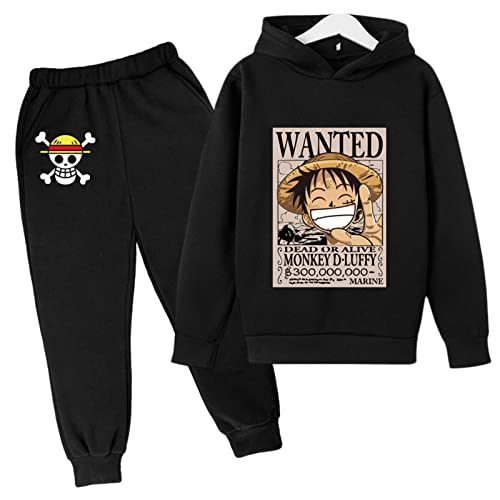 2022 One Piece Drucken Kinder Trainingsanzüge Set Cartoon Luffy mit Kapuze Top und Bottom Casual Kapuzenpullover und Joggers Hose für Jungen Mädchen von Chaorwe