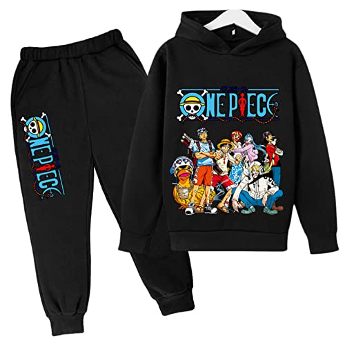 2022 One Piece Drucken Kinder Trainingsanzüge Set Cartoon Luffy mit Kapuze Top und Bottom Casual Kapuzenpullover und Joggers Hose für Jungen Mädchen von Chaorwe