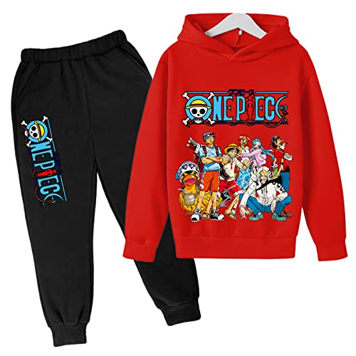 2022 One Piece Drucken Kinder Trainingsanzüge Set Cartoon Luffy mit Kapuze Top und Bottom Casual Kapuzenpullover und Joggers Hose für Jungen Mädchen von Chaorwe