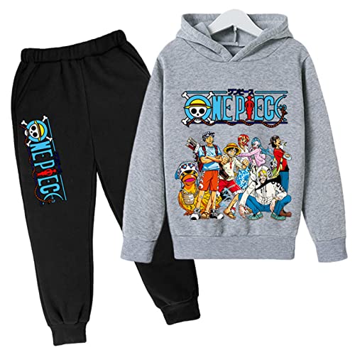 2022 One Piece Drucken Kinder Trainingsanzüge Set Cartoon Luffy mit Kapuze Top und Bottom Casual Kapuzenpullover und Joggers Hose für Jungen Mädchen von Chaorwe