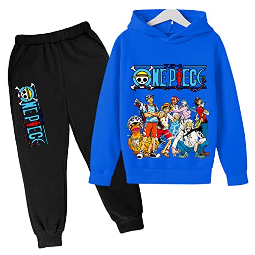 2022 One Piece Drucken Kinder Trainingsanzüge Set Cartoon Luffy mit Kapuze Top und Bottom Casual Kapuzenpullover und Joggers Hose für Jungen Mädchen von Chaorwe