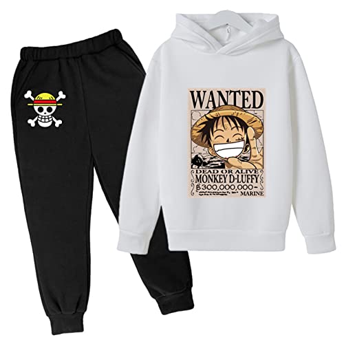 2022 One Piece Drucken Kinder Trainingsanzüge Set Cartoon Luffy mit Kapuze Top und Bottom Casual Kapuzenpullover und Joggers Hose für Jungen Mädchen von Chaorwe