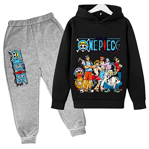 2022 One Piece Drucken Kinder Trainingsanzüge Set Cartoon Luffy mit Kapuze Top und Bottom Casual Kapuzenpullover und Joggers Hose für Jungen Mädchen von Chaorwe