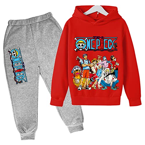 2022 One Piece Drucken Kinder Trainingsanzüge Set Cartoon Luffy mit Kapuze Top und Bottom Casual Kapuzenpullover und Joggers Hose für Jungen Mädchen von Chaorwe