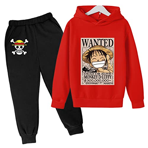 2022 One Piece Drucken Kinder Trainingsanzüge Set Cartoon Luffy mit Kapuze Top und Bottom Casual Kapuzenpullover und Joggers Hose für Jungen Mädchen von Chaorwe