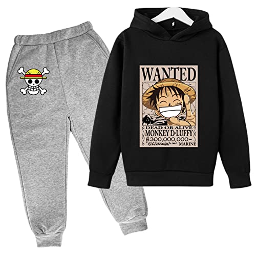 2022 One Piece Drucken Kinder Trainingsanzüge Set Cartoon Luffy mit Kapuze Top und Bottom Casual Kapuzenpullover und Joggers Hose für Jungen Mädchen von Chaorwe