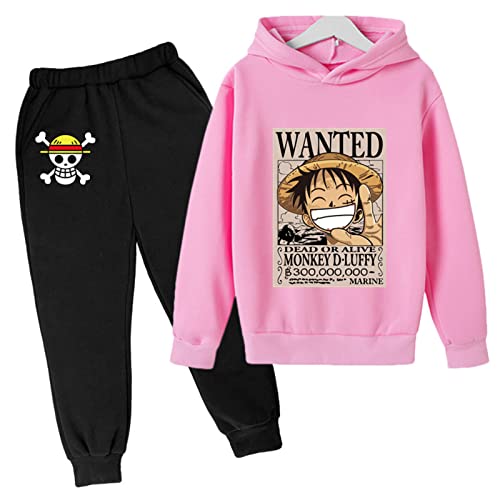 2022 One Piece Drucken Kinder Trainingsanzüge Set Cartoon Luffy mit Kapuze Top und Bottom Casual Kapuzenpullover und Joggers Hose für Jungen Mädchen von Chaorwe