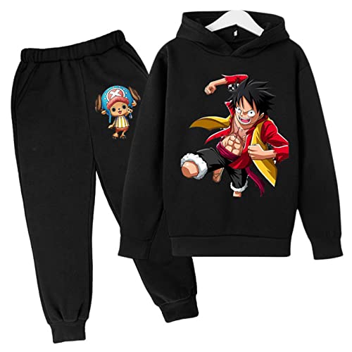 Anime One Piece Luffy 2pcs Set Kinder Jungen Hoodies und Hosen, Mode Pullover Sweatshirt Winter Trainingsanzug 2022 von Chaorwe