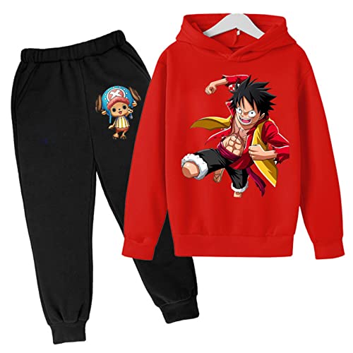 Anime One Piece Luffy 2pcs Set Kinder Jungen Hoodies und Hosen, Mode Pullover Sweatshirt Winter Trainingsanzug 2022 von Chaorwe