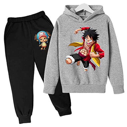 Anime One Piece Luffy 2pcs Set Kinder Jungen Hoodies und Hosen, Mode Pullover Sweatshirt Winter Trainingsanzug 2022 von Chaorwe