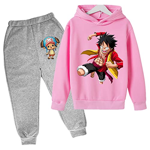 Anime One Piece Luffy 2pcs Set Kinder Jungen Hoodies und Hosen, Mode Pullover Sweatshirt Winter Trainingsanzug 2022 von Chaorwe