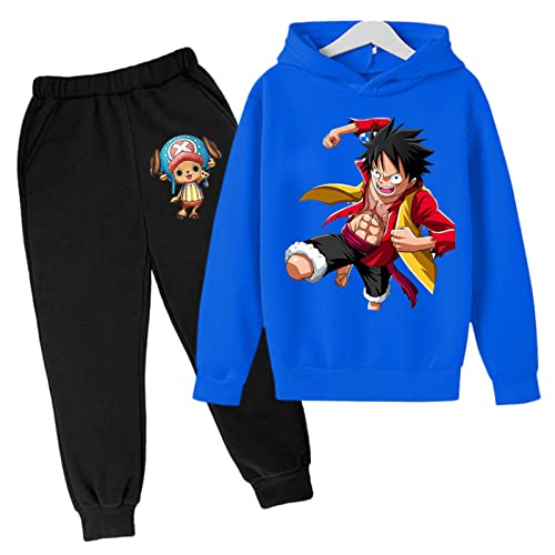 Anime One Piece Luffy 2pcs Set Kinder Jungen Hoodies und Hosen, Mode Pullover Sweatshirt Winter Trainingsanzug 2022 von Chaorwe