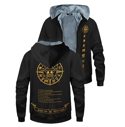 Anime One Piece Red Uta Cosplay Hoodie Sweatshirt Winter Fleece Mantel Anime Trafalgar Law Kapuzenpullover Reißverschluss Jacke Mantel color2,5XL von Chaorwe