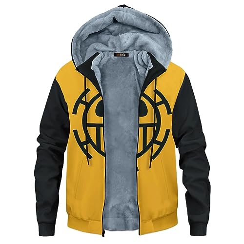 Anime One Piece Red Uta Cosplay Hoodie Sweatshirt Winter Fleece Mantel Anime Trafalgar Law Kapuzenpullover Reißverschluss Jacke Mantel color5,XL von Chaorwe