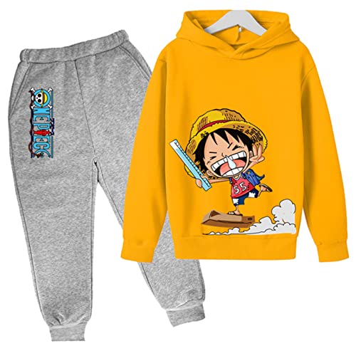 Kinder Pullover One Piece Kapuzenpullover-Sets Anime Roronoa Zoro Sweatshirt Trafalgar Law Harajuku Streetwear Trainingsanzug von Chaorwe