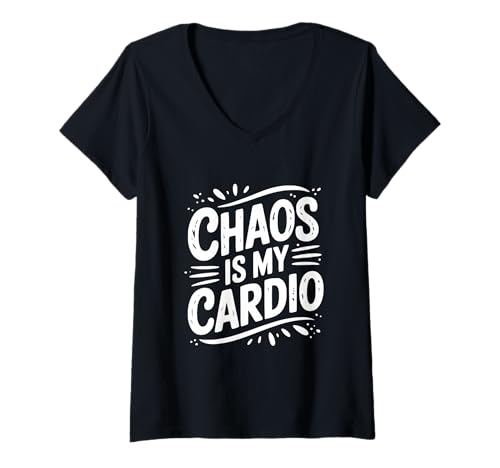 Damen Chaos ist Mein Cardio-Familien-Fitness-Humor T-Shirt mit V-Ausschnitt Damen Chaos ist Mein Cardio-Familien-Fitness-Humor T-Shirt mit V-Ausschnitt von Chaos Is My Cardio Family Fitness Humor