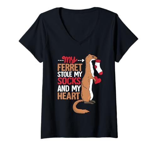 Damen Mein Frettchen hat Meine Socken und Mein Herz gestohlen T-Shirt mit V-Ausschnitt Damen Mein Frettchen hat Meine Socken und Mein Herz gestohlen T-Shirt mit V-Ausschnitt von Chaos Liebe