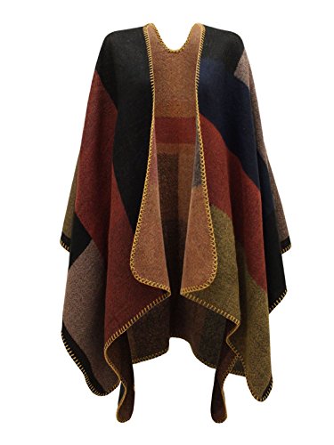CHAOS THEORY DAMEN KARIERT GESTRICKT WINTER SCHOTTENKARO UMHANG STILVOLL PONCHO - Mehrfarbig, Einheitsgröße von Chaos Theory
