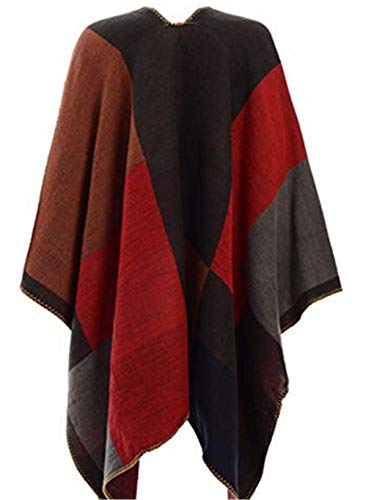 Chaos Theory Damen KARIERT GESTRICKT Winter SCHOTTENKARO UMHANG STILVOLL Poncho - Synthetisch, Rot/schwarz, 30% Wolle 70% acryl, Damen, Einheitsgröße von Chaos Theory Outlet