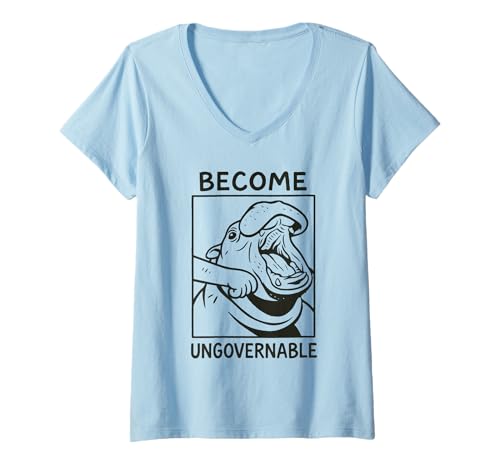Damen Werde unregierbar Lustiges Nilpferd-Meme T-Shirt mit V-Ausschnitt Damen Werde unregierbar Lustiges Nilpferd-Meme T-Shirt mit V-Ausschnitt von Chaotic Minds With Hippo Energy