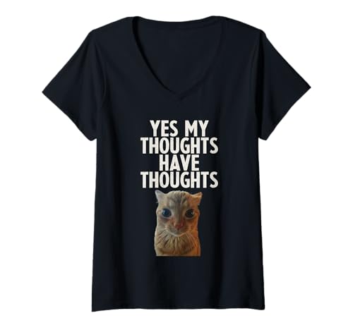 Damen Yes My Thoughts Have Thoughts ADHS Neurodiversity Lustige Katze T-Shirt mit V-Ausschnitt Damen Yes My Thoughts Have Thoughts ADHS Neurodiversity Lustige Katze T-Shirt mit V-Ausschnitt von Chaotic Neurodivergent RTees Silly Meme