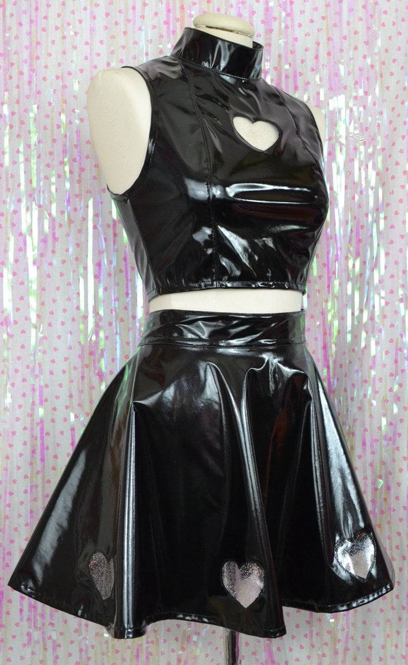 Bubble Goth Princess 2-Teiliges Pvc Glitzer Herz Ausstecher Set Schwarz von ChaoticCandyClothing
