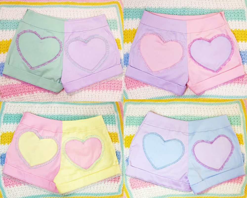 Mix & Match Farbblock Heart Breaker Pastel Frill Shorts - Wählen Sie Ihre Farben von ChaoticCandyClothing