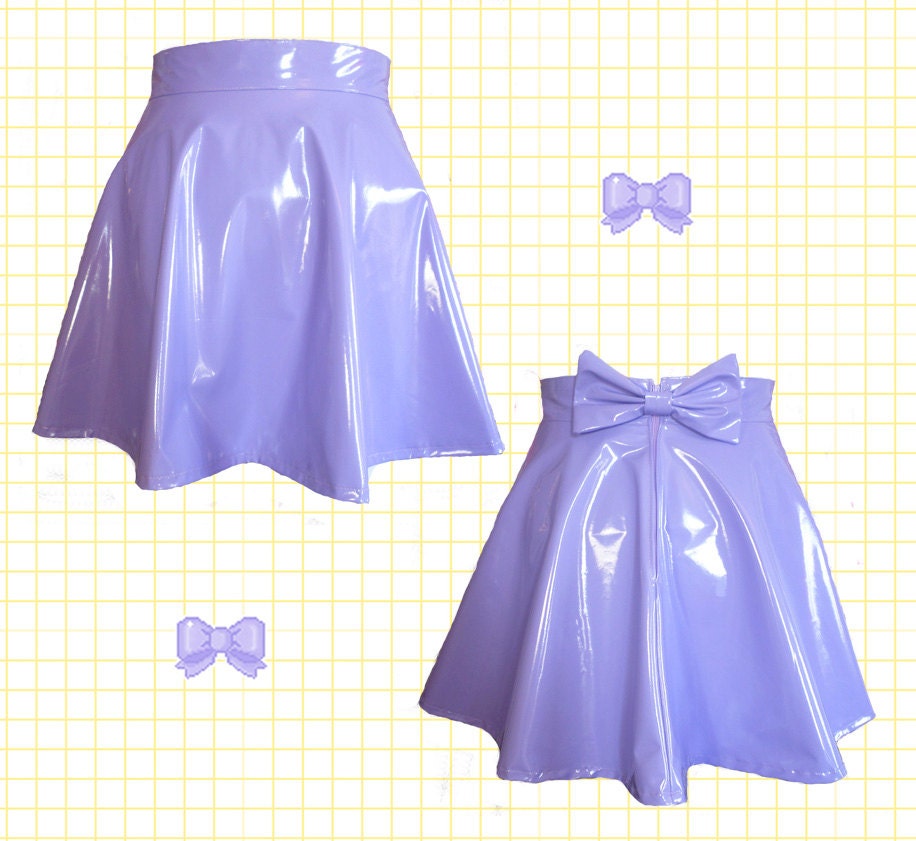 Pastellfarbener Lack-Lilac Skater-Rock Mit Abnehmbarer Schleife Hinten von ChaoticCandyClothing