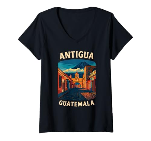 Damen Antigua Guatemala Quetzal Chapin Café Kaffee Tikal 502 Guate T-Shirt mit V-Ausschnitt von Chapin 502 Tees