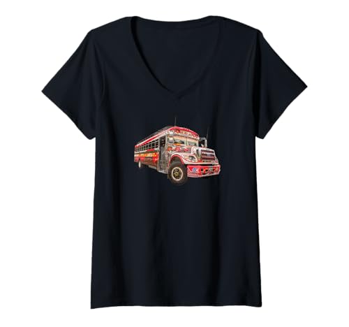 Damen Hühnerbus Guatemala Quetzal Guate Tikal Maya Antigua 502 T-Shirt mit V-Ausschnitt Damen Hühnerbus Guatemala Quetzal Guate Tikal Maya Antigua 502 T-Shirt mit V-Ausschnitt von Chapin Tees