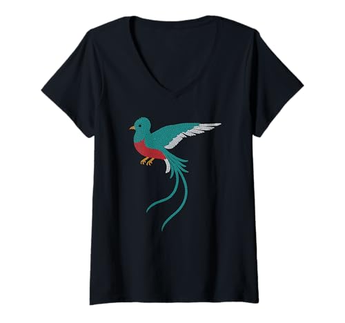Damen Quetzal Guatemala Chapin Antigua Tikal Tradicional Maya 502 T-Shirt mit V-Ausschnitt von Chapin Tees
