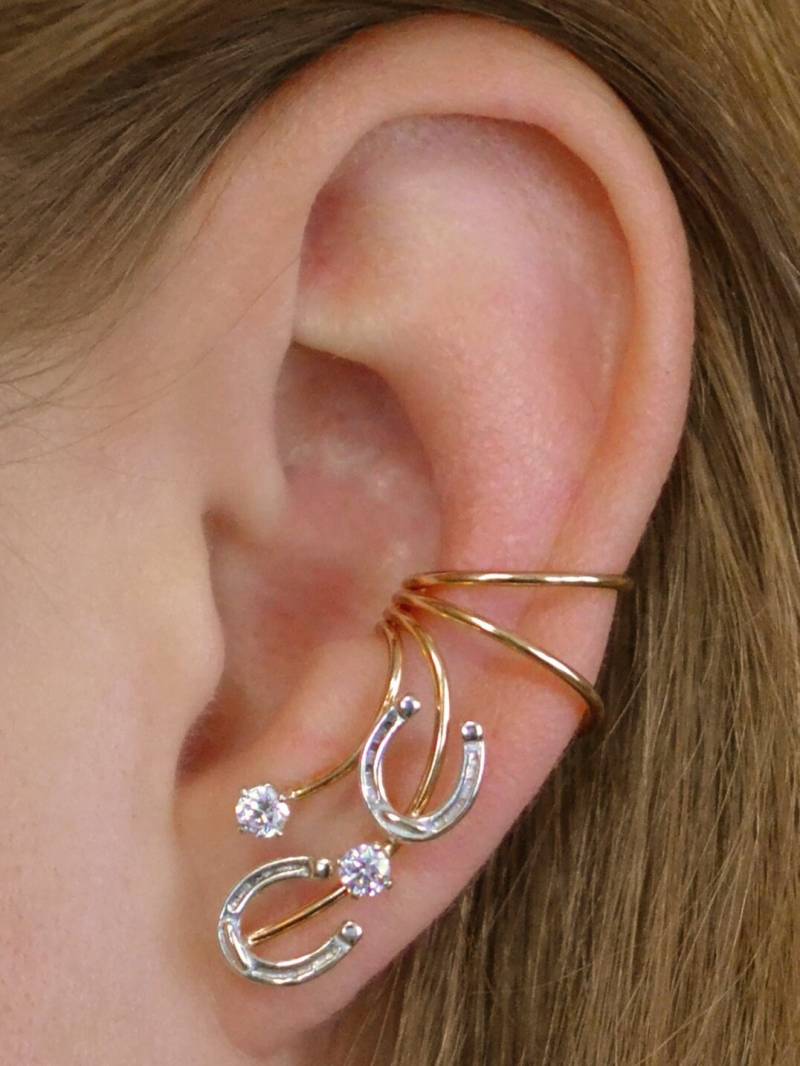 Hufeisen Ohrmanschette Ohrkriecher Silberne Gold Ohne Piercing Pferde Ew124 von ChapmanJewelry