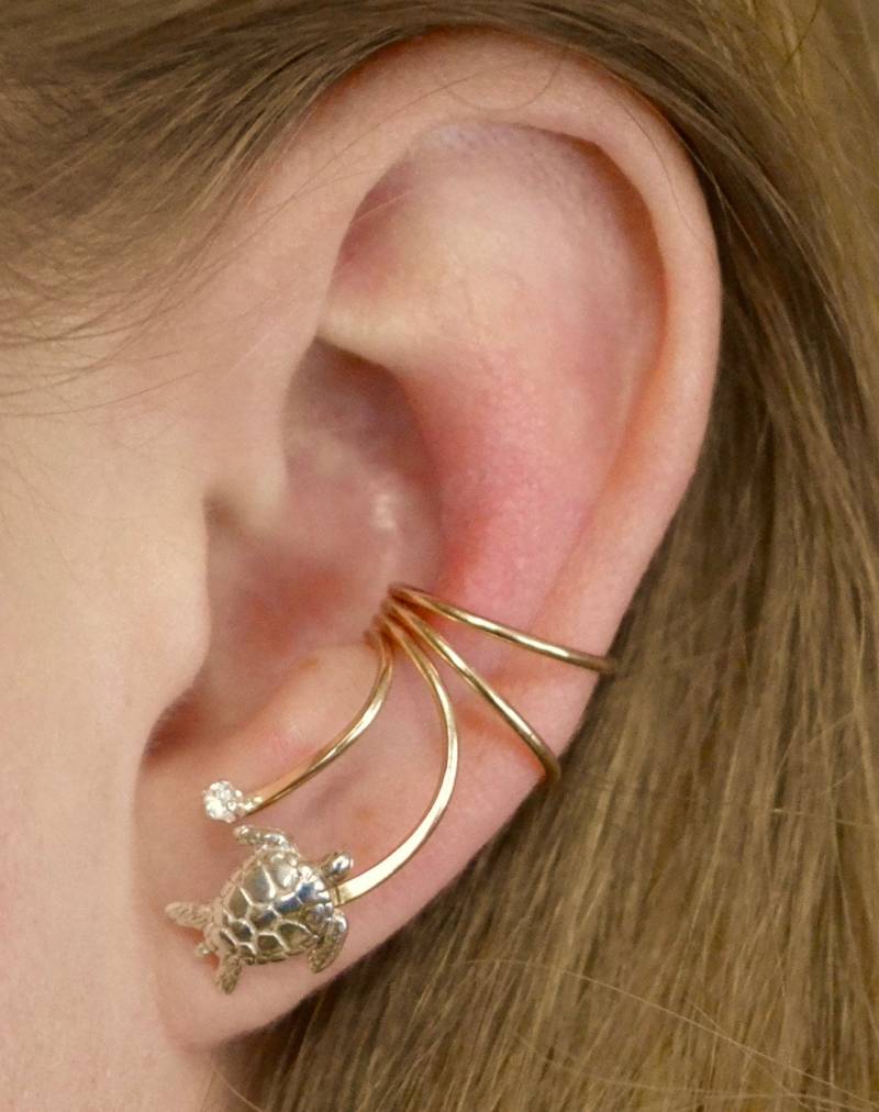 Meeresschildkröte Ohr Wickeln Ohrmanschette Ohrkriecher Kriechen Silber Gold Ohne Piercing Ohrmanschetten Ew127 von ChapmanJewelry