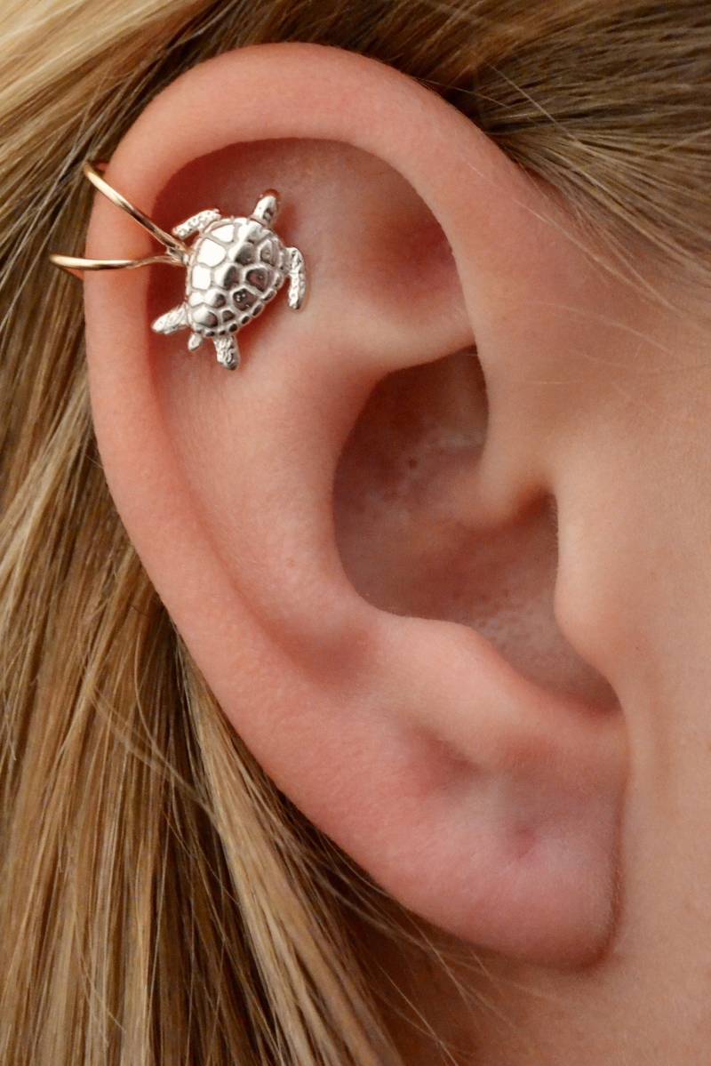 Meeresschildkröte Ohrmanschette Knorpel Ohr Manschette Nicht Durchbohrt Helix Sterling Silber Und Gold Gefüllt Fake Piercing Ec809 von ChapmanJewelry