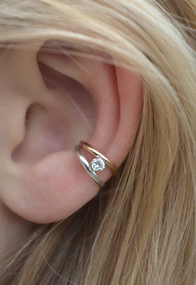 Ohrmanschette Doppelband Mit Cz Nicht Durchbohrter Ohrschmuck Ec307 von ChapmanJewelry