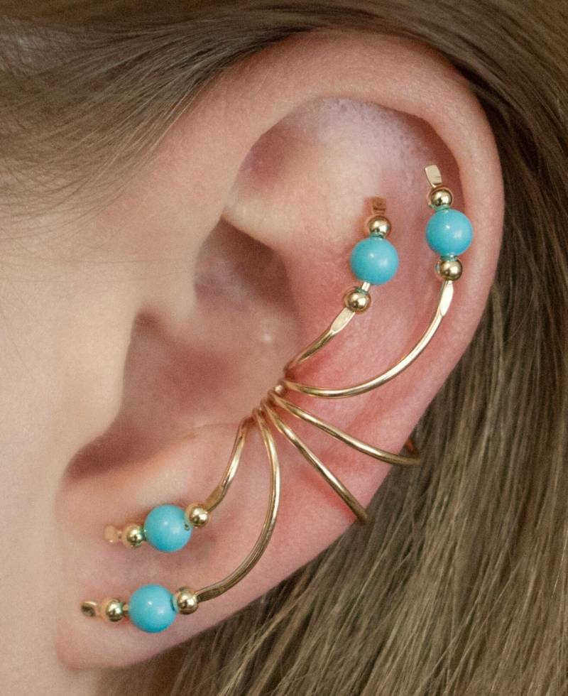 Türkis Ohrspray Ohr Wickeln Ohrmanschette Crawler Silber Gold Ohne Piercing von ChapmanJewelry